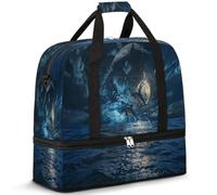 Ocean Dolphins Moon - Bolsa de viaje para mujeres y hombres, bolsa de viaje para fin de semana, plegable, húmeda, separada, 47 L, bolsa de mano para deportes, gimnasio, yoga, color, 47 L, Organizador