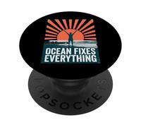 Ocean Fixes Everything Beach Sunset Silhouette PopSockets PopGrip Adhesivo