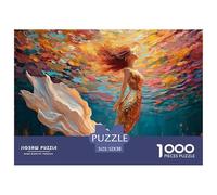 Ocean Girl with Golden Tail 1000 Piezas Cartón Fuerte Rompecabezas Fantasy Ocean Animal Imágenes Vibrantes Juego Familiar Puzzle Juego De Desafío Difícil 52x38cm/1000pcs