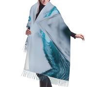 Ocean Green Wave - Bufanda con flecos de cachemira para mujer, bufanda de moda, chal para cabeza, bufanda larga, ideal para otoño e invierno