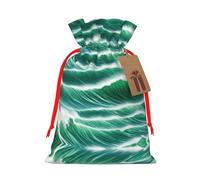 Ocean Green Wave Surf 01 - Bolsas de regalo con cordón impreso para fiestas, caramelos, regalos de Navidad, decoración de vacaciones