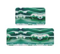 Ocean Green Wave Surf 02 - Tapetes de cocina con estampado de olas para piso, 2 piezas para suelo, hogar, oficina, fregadero, lavandería
