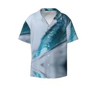 Ocean Green Wave Surf - Camisa de manga corta para hombre, estilo hawaiano, transpirable y cómoda, con botones, para playa, Negro, M