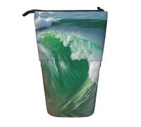 Ocean Green Wave Surf With The Shore - Estuche vertical retráctil para lápices, caja organizadora de oficina para adultos