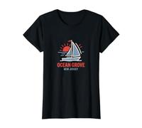 Ocean Grove New Jersey Velero Sunset Design Camiseta gráfica económica, Mujer, Negro, M