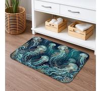 Ocean Jellyfish - Tapete de baño de secado rápido, diseño marino artístico, absorbente, antideslizante, alfombra de baño lavable para baño, baño, baño, decoración de 20 x 32 pulgadas