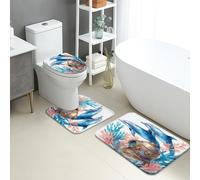 Ocean - Juego de 3 alfombrillas de baño con diseño de delfín, arrecife de coral, absorbentes, antideslizantes, en forma de U, lavables, de espuma viscoelástica, de secado rápido