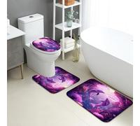 Ocean - Juego de 3 alfombrillas para baño, diseño de delfín, arrecife de coral, antideslizantes, en forma de U, lavables, escena bajo el agua, de espuma viscoelástica, de secado rápido