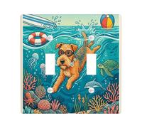 Ocean Lakeland Terrier - Placa decorativa para interruptor de luz de buceo con 2 bandas, doble palanca, placa de interruptor eléctrico costero para cachorros de verano, placa frontal eléctrica