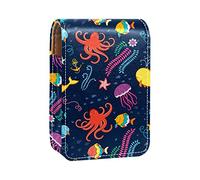 Ocean Life - Estuche portátil para pintalabios de pulpo y algas marinas, para viajes, mini caja de almacenamiento de lápiz labial con espejo para mujeres y mujeres, bolsa de cosméticos de cuero, Varios colores, 9.5x2x7 cm/3.7x0.8x2.7 in