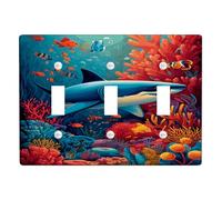 Ocean Life - Placas de cubierta para interruptor de luz, diseño de tiburón azul y arrecife de coral para decoración de habitación de niños, placas de pared termoplásticas, tamaño estándar, triple