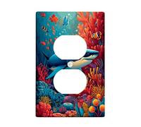 Ocean Life - Placas de cubierta para interruptor de luz, diseño de tiburón azul y arrecife de coral para decoración de habitación de niños, placas de pared termoplásticas, salida dúplex individual de