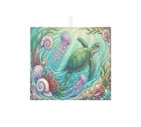 Ocean Life - Tapetes de secado de platos para cocina, tapete escurridor de platos absorbente de tortuga, color verde azulado, almohadilla de microfibra de medusas de coral marino para decoración de