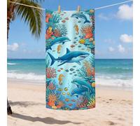 Ocean Life - Toalla de playa de microfibra, toalla de baño de coral con tiburón azul, secado rápido, ligera, sin arena, manta de playa, día festivo, picnic, piscina, artículos esenciales al aire libre