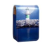 Ocean Lighthouse - Estuche portátil para pintalabios para viajes, mini caja de almacenamiento de lápiz labial con espejo para mujeres y mujeres, bolsa de cosméticos de cuero, Varios colores, 9.5x2x7 cm/3.7x0.8x2.7 in