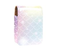 Ocean Mermaid Scale - Estuche de lápiz labial portátil geométrico para viajes, mini caja de almacenamiento de lápiz labial con espejo para mujeres y mujeres, bolsa de cosméticos de cuero, Varios colores, 9.5x2x7 cm/3.7x0.8x2.7 in