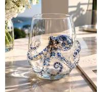 Ocean Mug, Handcrafted Borosilicate Octopus Mug, Artistic Octopus Wine Glass, Decorative Octopus Glassware for Coffee Tea Cocktails Coastal Home (H)
