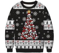 Ocean Plus Hombre Cuello Redondo Suéter Unisex Otoño Impresión Digital Top de Manga Larga Suelta Traje de Navidad Camisa de Manga Larga (XXL (Pecho: 134cm), Árbol de Navidad de Calaveras)