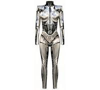 Ocean Plus Mono de Mujer de Halloween Esqueleto con Impresión Digital Corte Estrecho de Manga Larga de Una Pieza con Hombrera (S, Armadura mecánica dorada)