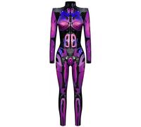 Ocean Plus Mono de Mujer de Halloween Esqueleto con Impresión Digital Corte Estrecho de Manga Larga de Una Pieza con Hombrera (S, Armadura fucsia)