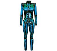 Ocean Plus Mono de Mujer de Halloween Esqueleto con Impresión Digital Corte Estrecho de Manga Larga de Una Pieza con Hombrera (L, Armadura azul y verde)