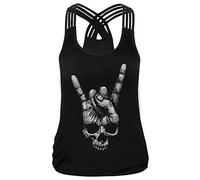 Ocean Plus Mujer Verano Redondo Camiseta sin Mangas O-Cuello Tank Tops Entrenamiento Racerback Yoga Camisas(L (EU 36-38), Calavera de Rock and Roll)