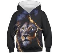 Ocean Plus Niño Colorido 3D Sudaderas con Capucha Adolescentes Pull-Over Kids Sudadera Manga Larga Hoodie (L (Altura: 145-150cm), León relámpago)