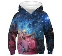 Ocean Plus Sudadera con capucha unisex de forro polar con estampado digital de manga larga para niños, Cielo estrellado rojo y azul, 13-14 años