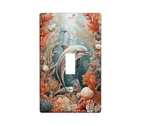 Ocean Scene - Placas de cubierta para interruptor de luz, cubierta de salida, delfín submarino y decoración de coral para acentos de pared, placas de pared termoplásticas, tamaño estándar, palanca