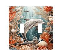 Ocean Scene - Placas de cubierta para interruptor de luz, cubierta de salida, delfín submarino y decoración de coral para acentos de pared, placas de pared termoplásticas, tamaño estándar doble