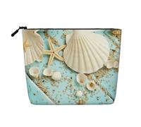 Ocean Sea Beach Seashells - Organizador de cosméticos azul con diseño de estrella de mar, bolsa grande de cáñamo falso, resistente al agua con cremallera para viajes diarios