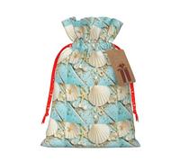 Ocean Sea Beach Seashells Starfish Blue Printing Fashion Drawstring Bag with Kraft Tag For Christmas Halloween Party Gift Packaging