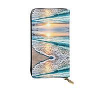 Ocean Sea Beach Seashells Starfish - Cartera de cuero de gran capacidad para mujer, tarjetero y cartera de cuero para hombre y mujer, Playa Sunset Ocean Waves, Talla única, Classic