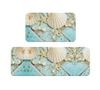 Ocean Sea Beach Seashells Starfish - Juego de 2 tapetes antideslizantes para cocina, hogar, oficina, lavandería