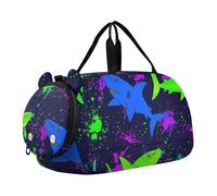 Ocean Sea Creatures - Bolsa de lona azul para niños, fin de semana, bolsa de viaje para niñas, bolsa de viaje para niños y deportes, Sharks Neon Green Blue Dark, Classic