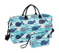 Ocean Sea Wave - Bolsa de viaje con ballenas para fin de semana, bolsa deportiva con correa ajustable para yoga, bolsa de mano plegable para viajar en avión