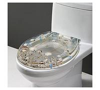 Ocean Series Art - Asiento de inodoro de resina de cierre lento con efectos 3D, tapa de inodoro resistente con delfín, estrella de mar, conchas marinas reales y arena para inodoros tipo U/V/O