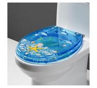 Ocean Series Art - Asiento de inodoro de resina de cierre lento con tapa, efectos 3D, tapa de inodoro resistente con delfín, estrella de mar, conchas y arena reales para inodoro tipo U/V/O