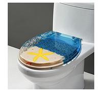 Ocean Series Art - Asiento de inodoro de resina de cierre lento con tapa, efectos 3D, tapa de inodoro resistente con delfín, estrella de mar, conchas marinas reales y arena para inodoro tipo U/V/O