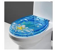 Ocean Series Art - Asiento de inodoro de resina de cierre lento con tapa, efectos 3D, tapa de inodoro resistente con delfín, estrella de mar, conchas marinas reales y arena para inodoro tipo U/V/O
