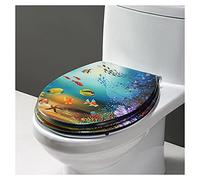 Ocean Series Art - Asiento de inodoro de resina de cierre lento con tapa, efectos 3D, tapa de inodoro resistente con delfín, estrella de mar, conchas marinas reales y arena para inodoro tipo U/V/O