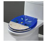 Ocean Series Art - Asiento de inodoro de resina de cierre lento con tapa, efectos 3D, tapa de inodoro resistente con delfín, estrella de mar, conchas marinas reales y arena para inodoro tipo U/V/O