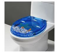 Ocean Series Art - Asiento de inodoro de resina de cierre lento con tapa, efectos 3D, tapa de inodoro resistente con delfín, estrella de mar, conchas y arena reales para inodoro tipo U/V/O