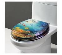 Ocean Series Art - Asiento de inodoro de resina de cierre lento con tapa, efectos 3D, tapa de inodoro resistente con delfín, estrella de mar, conchas y arena reales para inodoro tipo U/V/O
