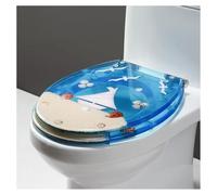 Ocean Series Art - Asiento de inodoro de resina de cierre lento con tapa, efectos 3D, tapa de inodoro resistente con delfín, estrella de mar, conchas y arena reales para inodoro tipo U/V/O