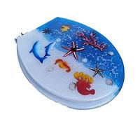 Ocean Series Art Close - Asiento de inodoro de resina con tapa, efectos 3D, tapa de inodoro resistente con delfín, estrella de mar, conchas marinas reales y arenas (color: E) (E)