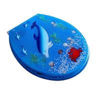 Ocean Series Art Close Asiento de inodoro de resina con tapa, efectos 3D, tapa de inodoro resistente con delfín, estrella de mar, conchas marinas reales y arenas (color: E) (negro)