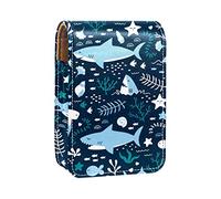 Ocean Shark - Estuche portátil para lápices labiales para viajes, mini caja de almacenamiento de lápiz labial con espejo para mujeres y mujeres, bolsa de cosméticos de cuero, Varios colores, 9.5x2x7 cm/3.7x0.8x2.7 in