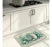 Ocean Shells - Tapetes de cocina para piso, tapetes suaves de color aguamarina marino, acolchados, cómodos, lavables, para fregaderos de cocina, lavadero, baño, 20 x 31 pulgadas