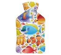 Ocean Shoal of Tropical Sea Fish - Botella de agua de goma con cubierta de felpa suave, bolsa de agua caliente para invierno, manos y pies, protección contra el frío, 1000 ml